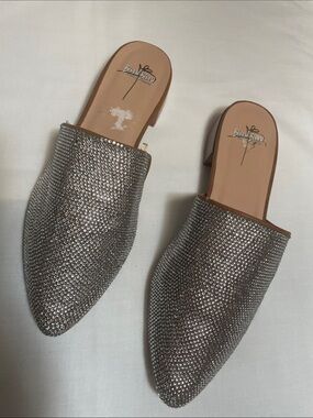 Bisou Bisou Rhinestone Embellished Silver Slip-On Mule - Women 7